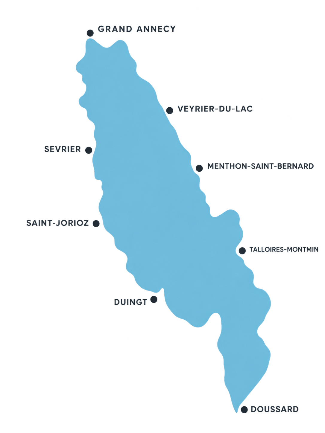 Carte stylisée du lac d’Annecy et des communes alentour